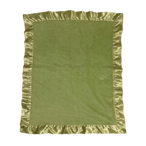 RN 110088 Solid Green Satin Edge Trim Vintage Made in USA Baby Blanket